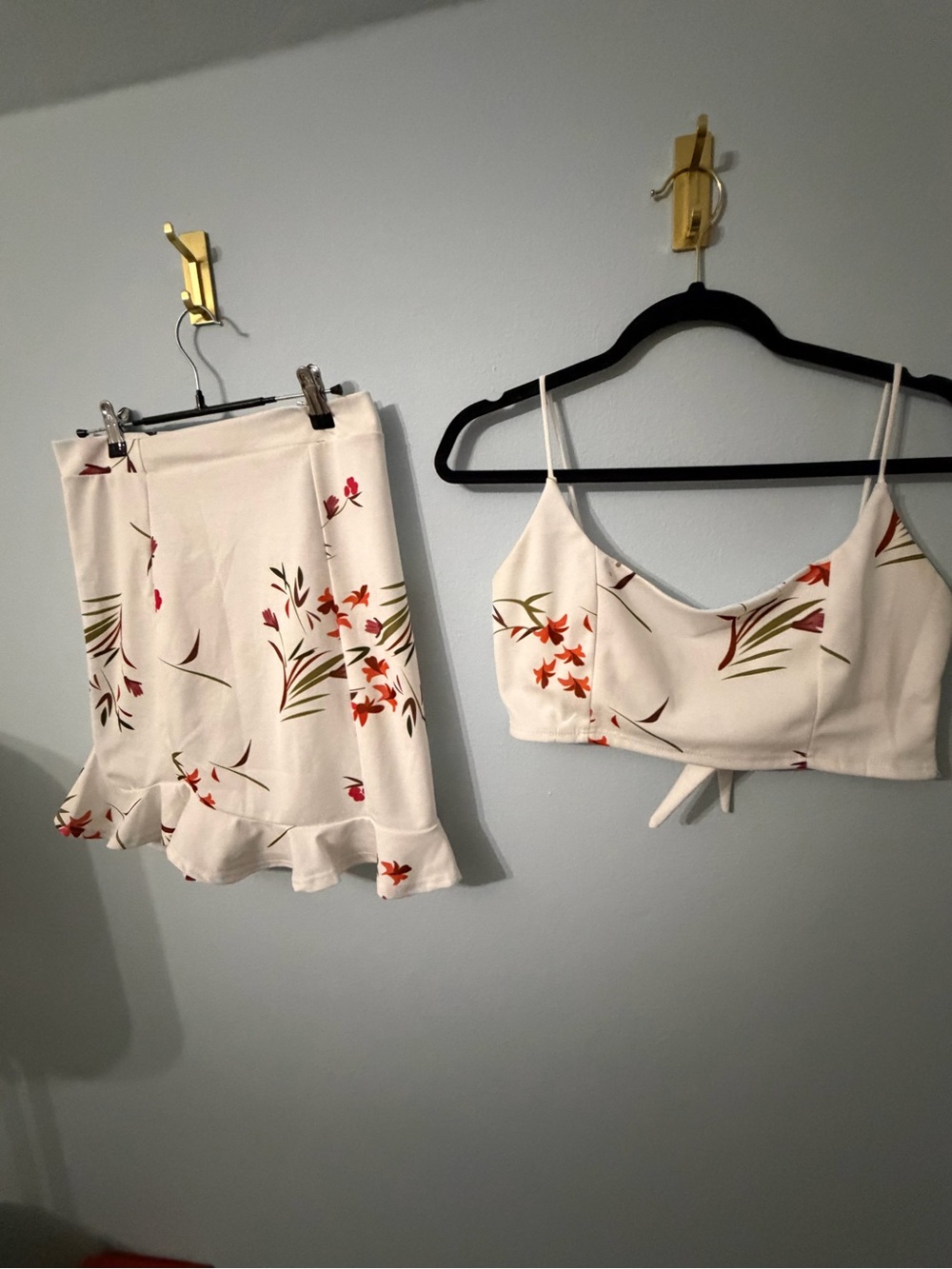 Lucy in the Sky White Floral Crop Top & Skirt Set with Orange and Green Accents
